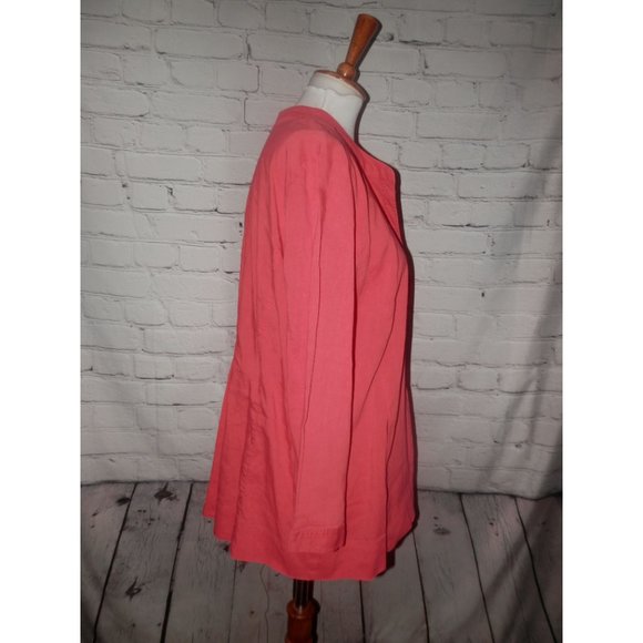 Eileen Fisher Melon Pink Top Blouse Button Front XL Tabbed Waist Pockets - Picture 2 of 4